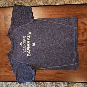 Adidas Yankees Baseball Dri-Fit Shirt, Youth Large, Color is Heather Navy